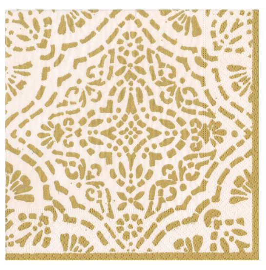 Annika Paper Cocktail Napkins in Ivory & Gold
