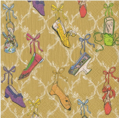 Caspari A History of Shoes Paper Cocktail Napkins in Gold