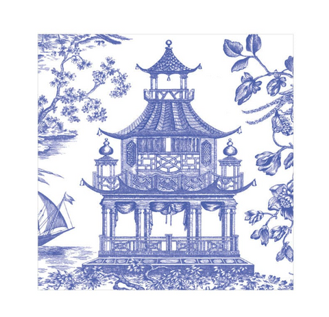 Caspari Chinoiserie Toile Pagoda Napkins in Blue