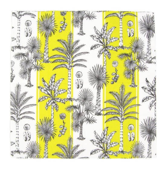Caspari Southern Palms Green & White Cocktail Napkins