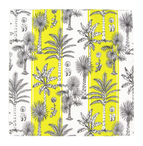 Caspari Southern Palms Green & White Cocktail Napkins