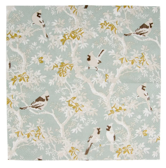 Caspari Scenic Songbirds Celadon Napkins