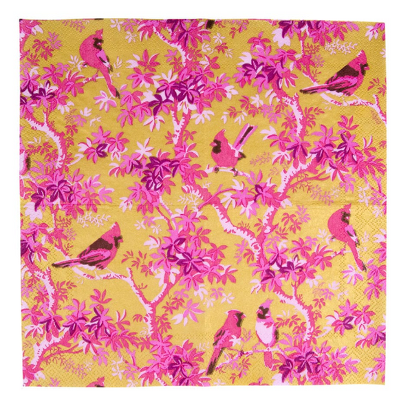 Caspari Scenic Songbirds Rose & Gold Cocktail Napkins