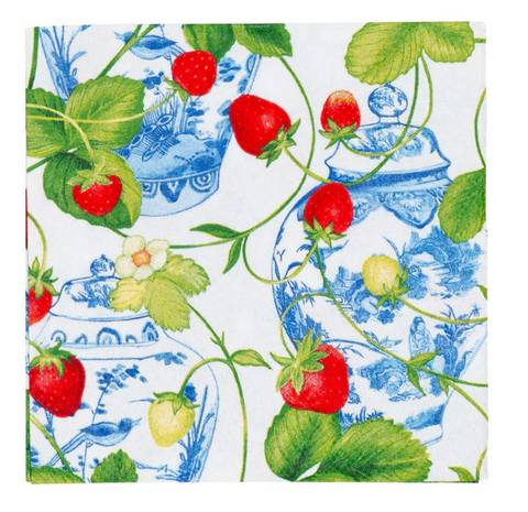 Caspari Strawberries And Cream Napkins