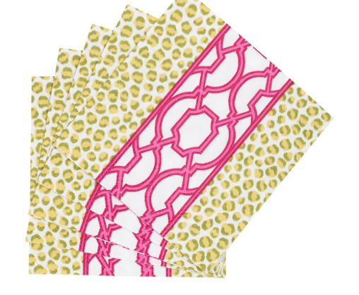 Caspari Knots And Spots Green & Fuchsia Napkins