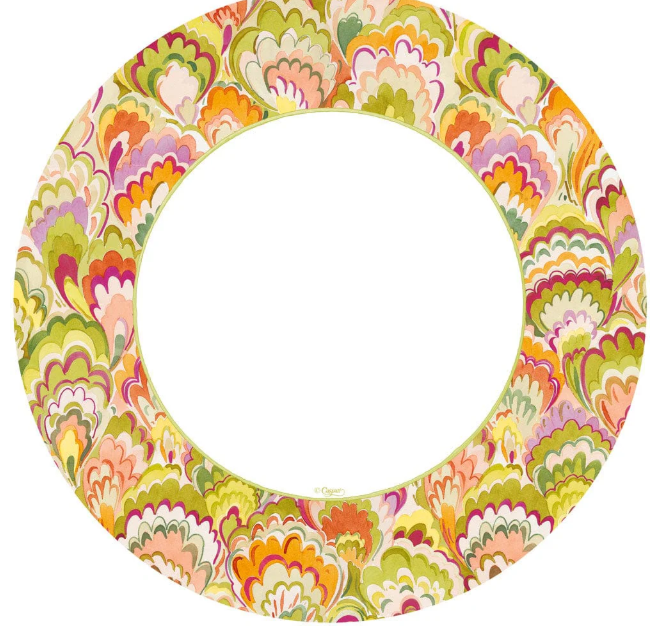 Caspari Marbled Ceramica Raspberry & Chartreuse Round Plate, round party plate by Caspari