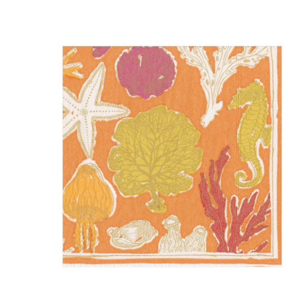 Sealife Paper Luncheon Napkins in Coral