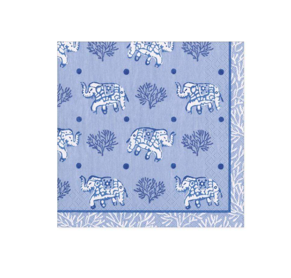 Caspari Batik Elephants Paper Cocktail Napkins in Blue