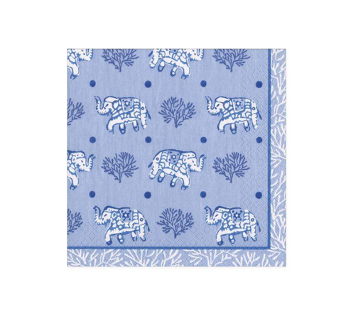 Caspari Batik Elephants Paper Cocktail Napkins in Blue