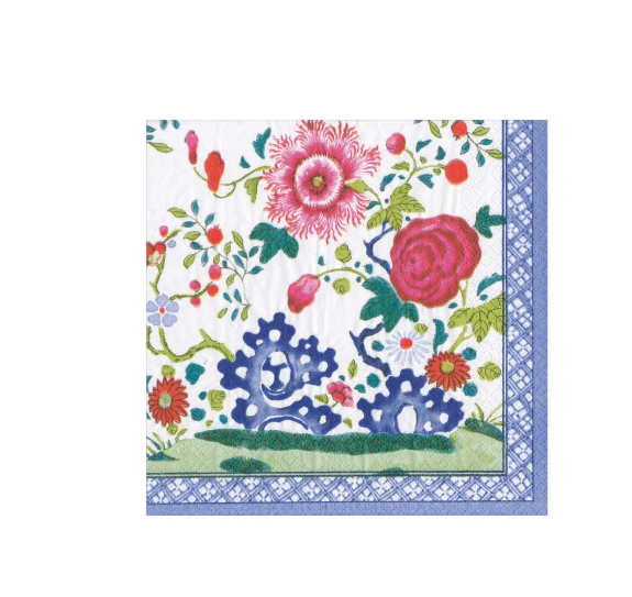 Caspari Floral Porcelain Paper Napkins, triple-ply paper napkins
