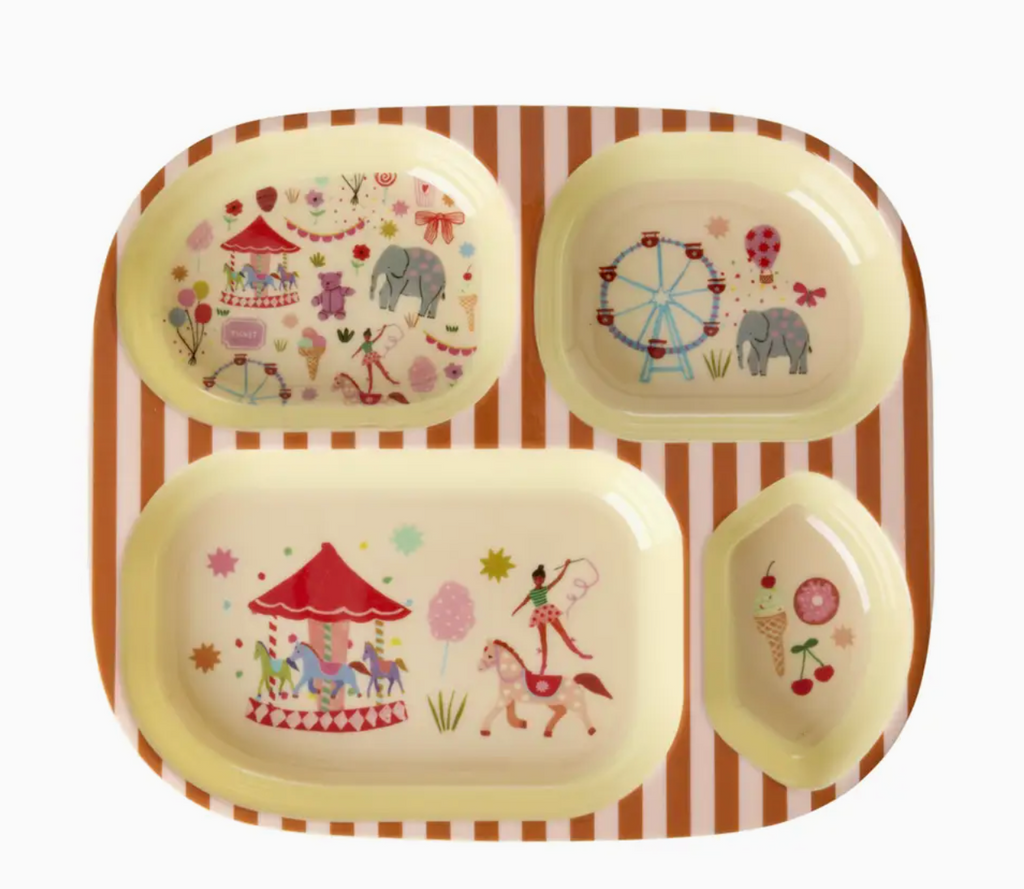 Rice Melamine Kids 4 Room Plate With Fun Fair print