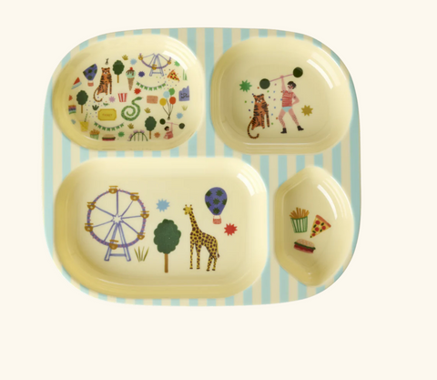 Rice Melamine Kids 4 Room Plate With Fun Fair print
