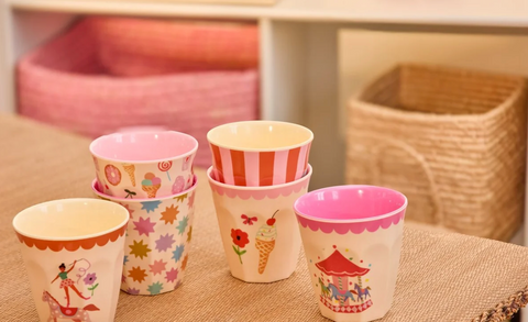 Rice Melamine Cups With Fun Fair Prints in 6 - 160ml