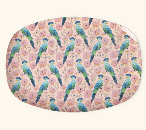 Rice Melamine Rectangular Plate With Exotic Bird Print