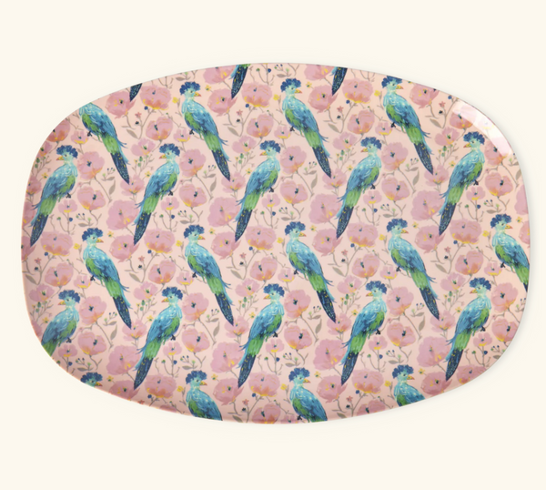 Rice Melamine Rectangular Plate With Exotic Bird Print