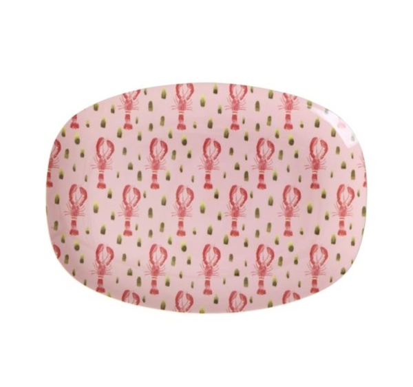Rice Melamine Rectangular Plate with Pink Lobster Print