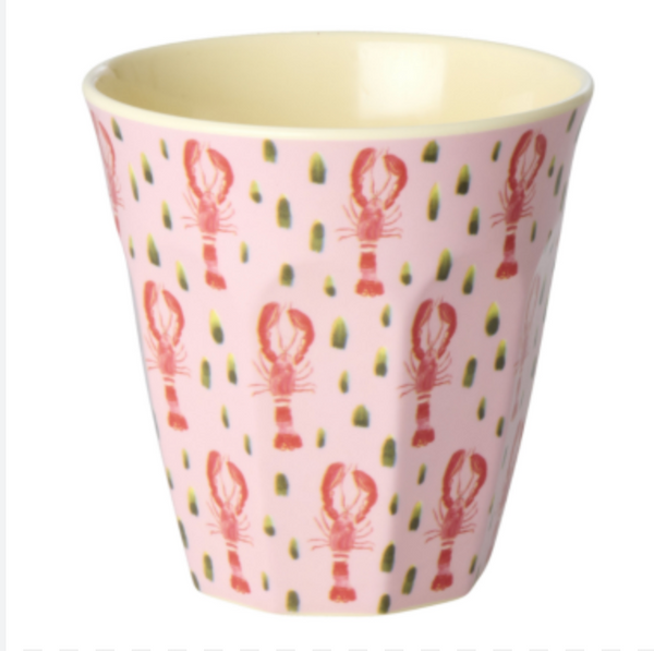 Rice Melamine Cup with Pink Lobster Print