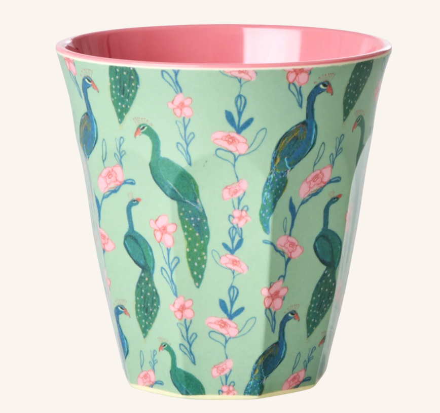 Rice Melamine Cup With Peacock Power Print