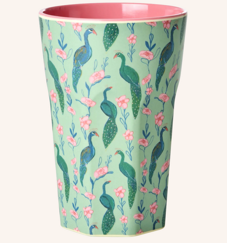 Rice Melamine Cup With Peacock Power Print