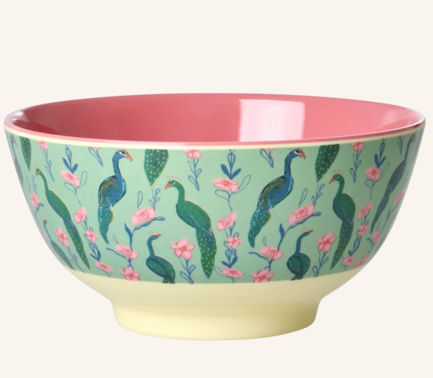 Rice Melamine Bowl With Peacock Power Print