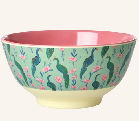 Rice Melamine Bowl With Peacock Power Print