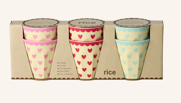 Rice Melamine Cups With Favorite Heart Prints In 6 - 250ml