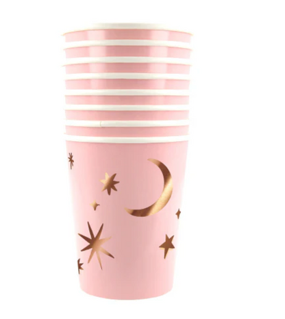 Meri Meri Pink Witch paper party cups with rose gold foil details, pack of 8