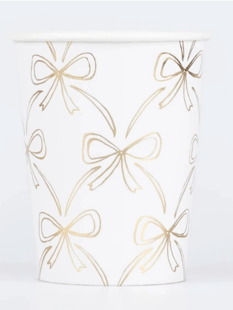 Meri Meri Gold Bow paper cups 260ml, pack of 8