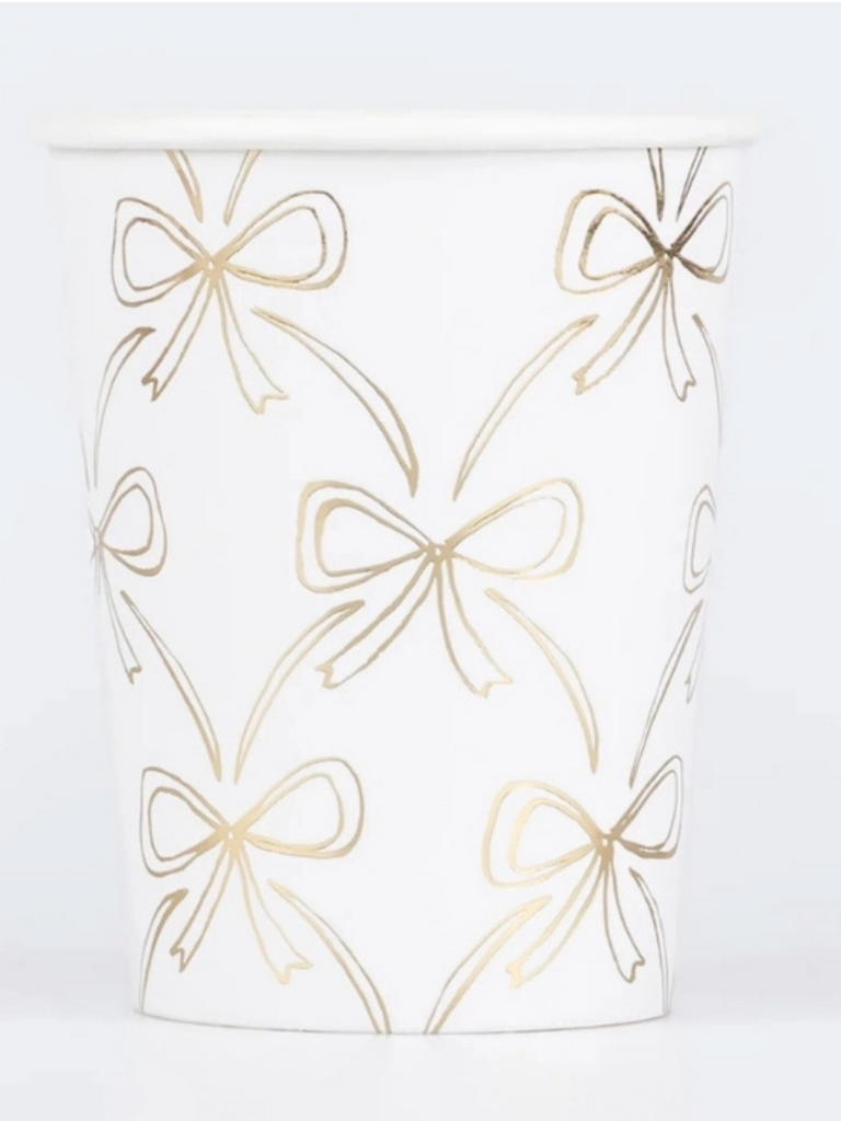 Meri Meri Gold Bow paper cups 260ml, pack of 8