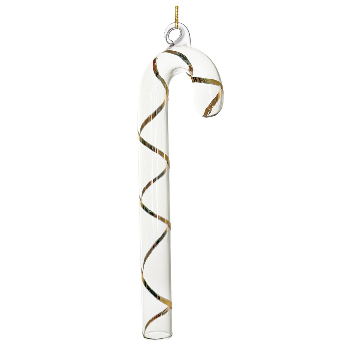 Shishi clear gilded glass candy cane ornament, 15 cm