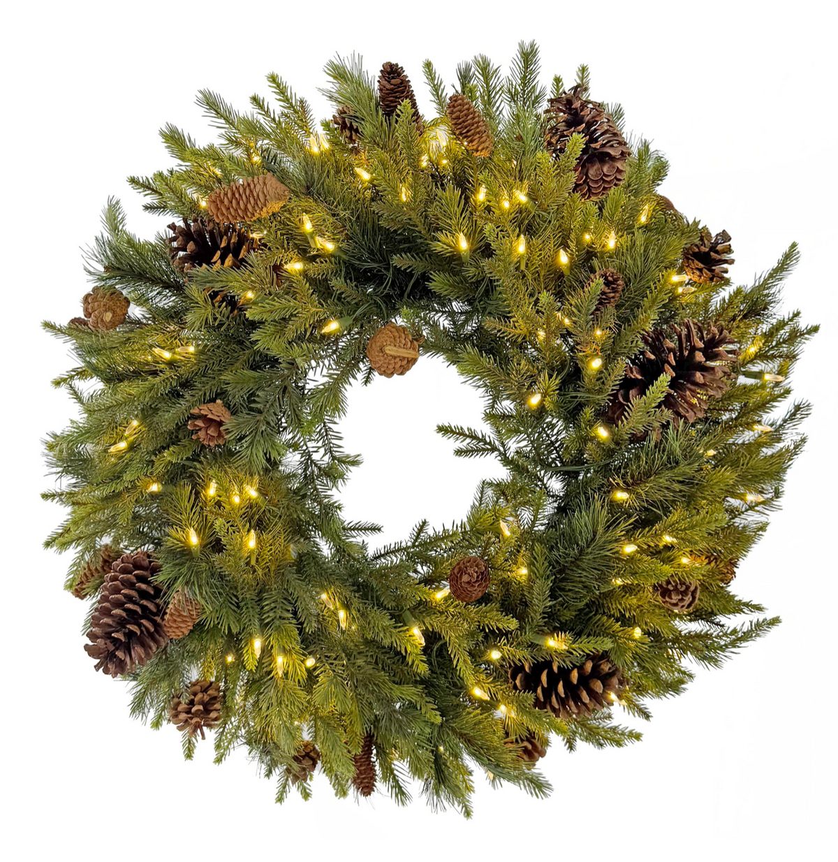 Shishi Wintergreen Wreath with Cones and 100 LED lights, 75cm