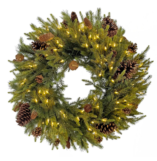 Shishi Wintergreen Wreath with Cones and 100 LED lights, 75cm