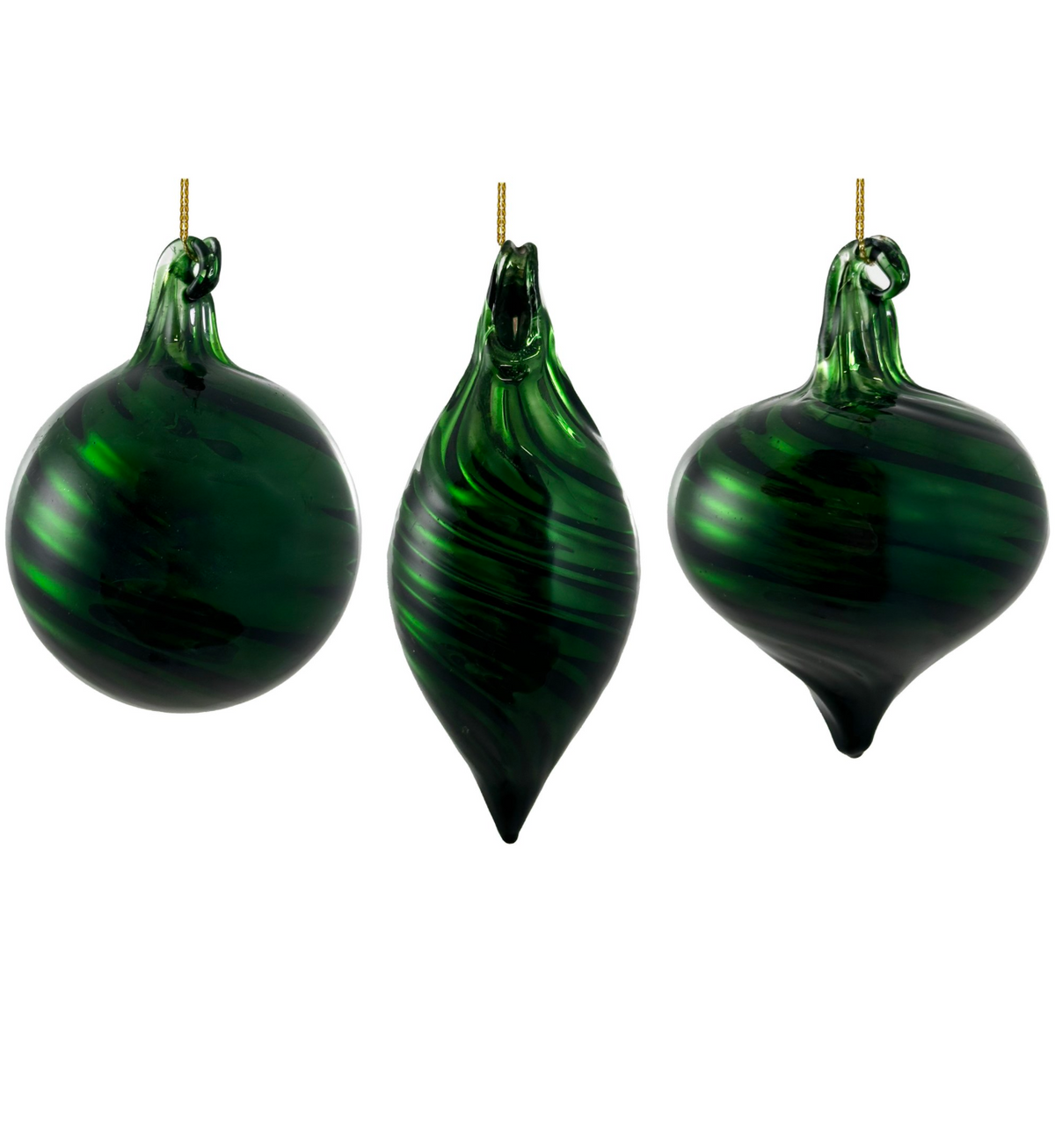 Shishi shiny green lined glass ornaments, set of 6