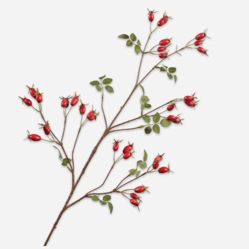 Silk-ka red rosehip spray floral stem