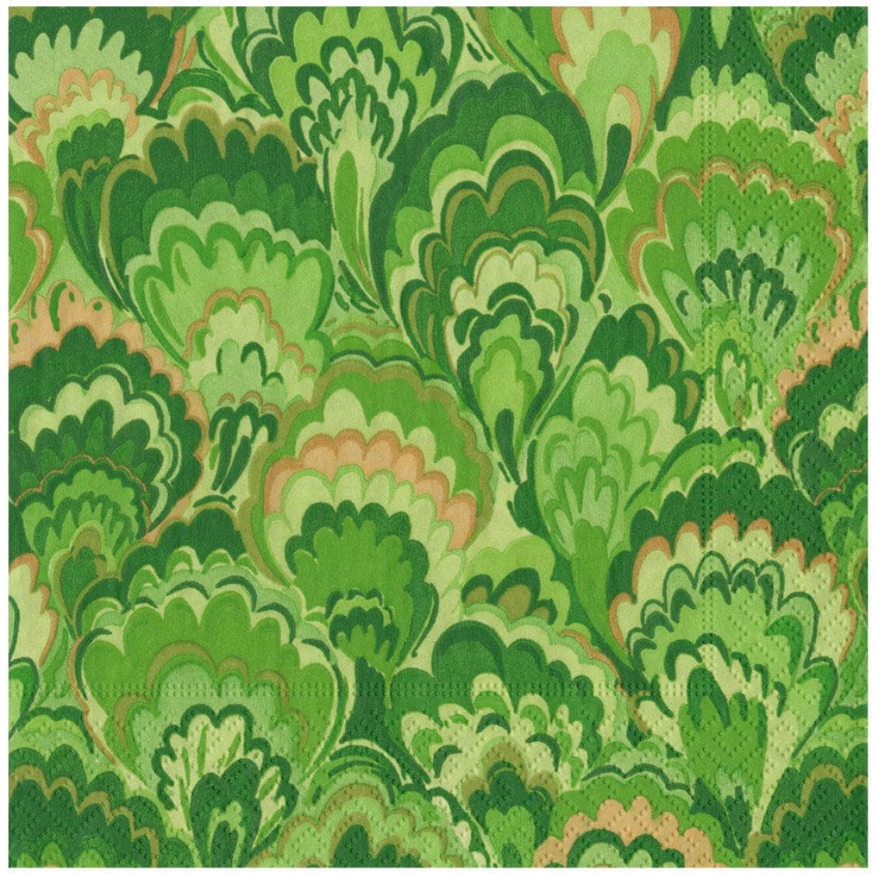 Caspari Marbled Ceramica green paper napkins with marbled pattern