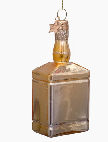 Christmas Tree Ornament Hanging Glass Gold Tequila Bottle - 9.5cm