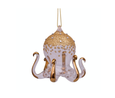 Christmas Tree Ornament Hanging Glass Gold/Diamonds Sea Creature - 11cm