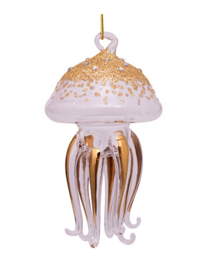 Christmas Tree Ornament Hanging Glass Gold/Diamonds Sea Creature - 11cm