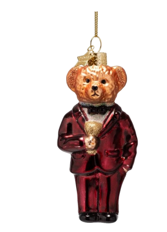 Vondels Hanging Glass Bear Ornament – Burgundy & Green (11.5 cm)