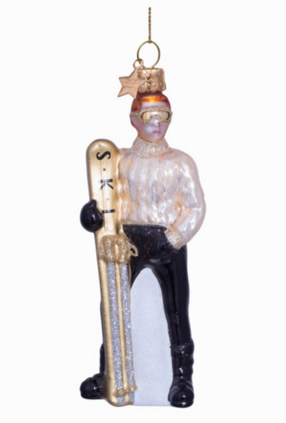 Christmas Tree Ornament Hanging Glass Champagne Ski Boy - 12.5cm
