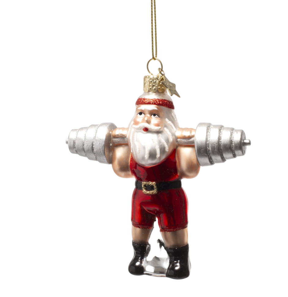 Vondels Santa Lifting Dumbbells Ornament – 9 cm