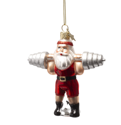 Vondels Santa Lifting Dumbbells Ornament – 9 cm