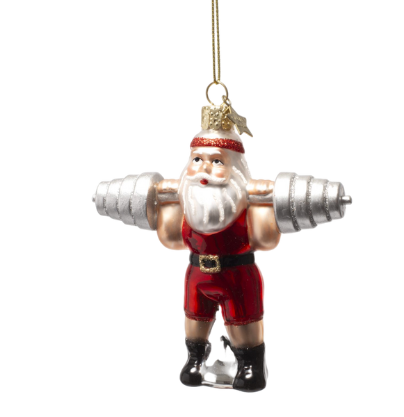 Vondels Santa Lifting Dumbbells Ornament – 9 cm