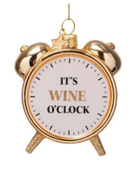 Christmas Tree Ornament Hanging Ornament Glass Shiny Gold Wine O'Clock Alarm - 9cm