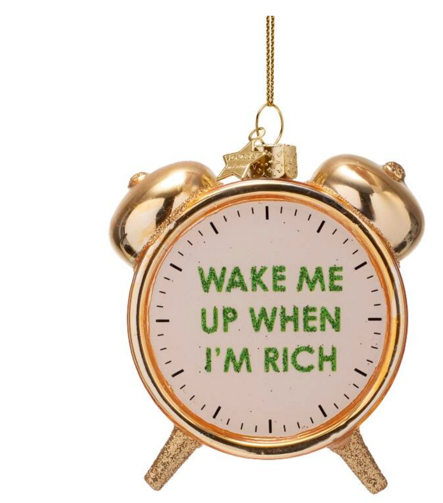 Christmas Tree Ornament Hanging Ornament Glass Shiny Gold Rich Clock Alarm - 9cm