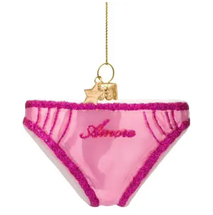 Christmas Tree Ornament Hanging Ornament Glass Shiny Bubblegum Pink Panties W/Amour - 5.5cm