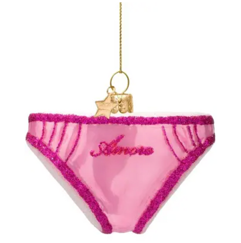 Christmas Tree Ornament Hanging Ornament Glass Shiny Bubblegum Pink Panties W/Amour - 5.5cm