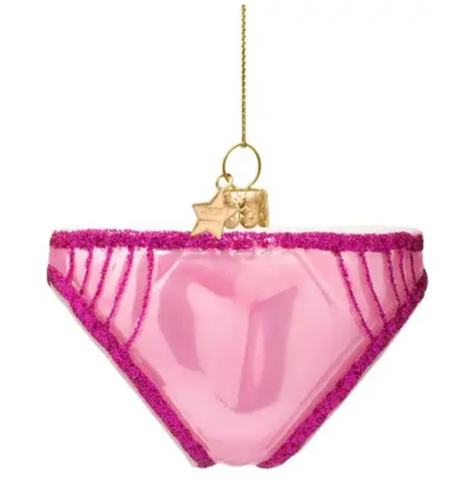Christmas Tree Ornament Hanging Ornament Glass Shiny Bubblegum Pink Panties W/Amour - 5.5cm