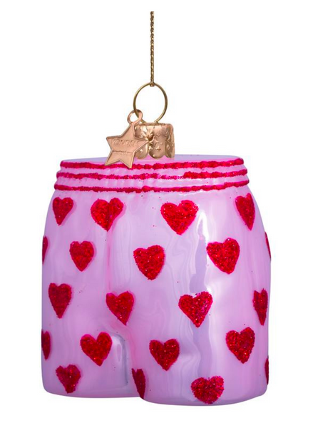 Christmas Tree Ornament Hanging Ornament Glass Soft Pink Opal Boxer Shorts - 7.5cm