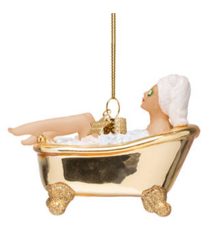 Christmas Tree Ornament Hanging Ornament Glass Woman In Shiny Gold Bath - 6cm